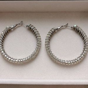 Large silver & iridescent hoop earrings. Like new!